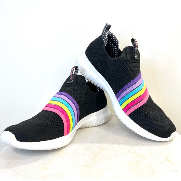 EUC ULTRA FLEX BRIGHTFUL DAY Rainbow SLIPON Knit SNEAKER Running Shoe Girls Kids - Picture 5 of 7